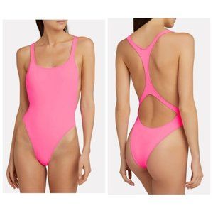 Re/Done Solid & Striped Venice Hot Pink swimsuit